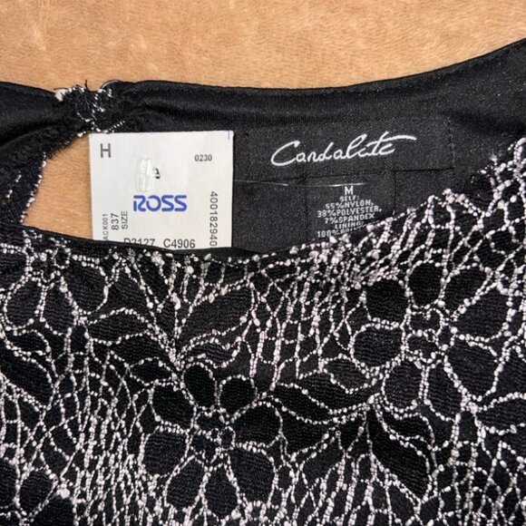 NWT Candalate Women Medium Black White‎ Floral Keyhole Back Fitted Dress (R) - Picture 6 of 10